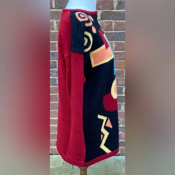 Vintage St Michael Red Patterned Size 10 Jumper Sweater Pullover Wool - Picture 2 of 6